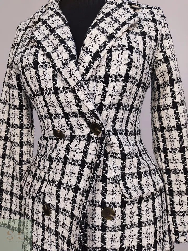 Chaqueta Larga Tweed Cruzada Blanco y Negro Talla XS 5