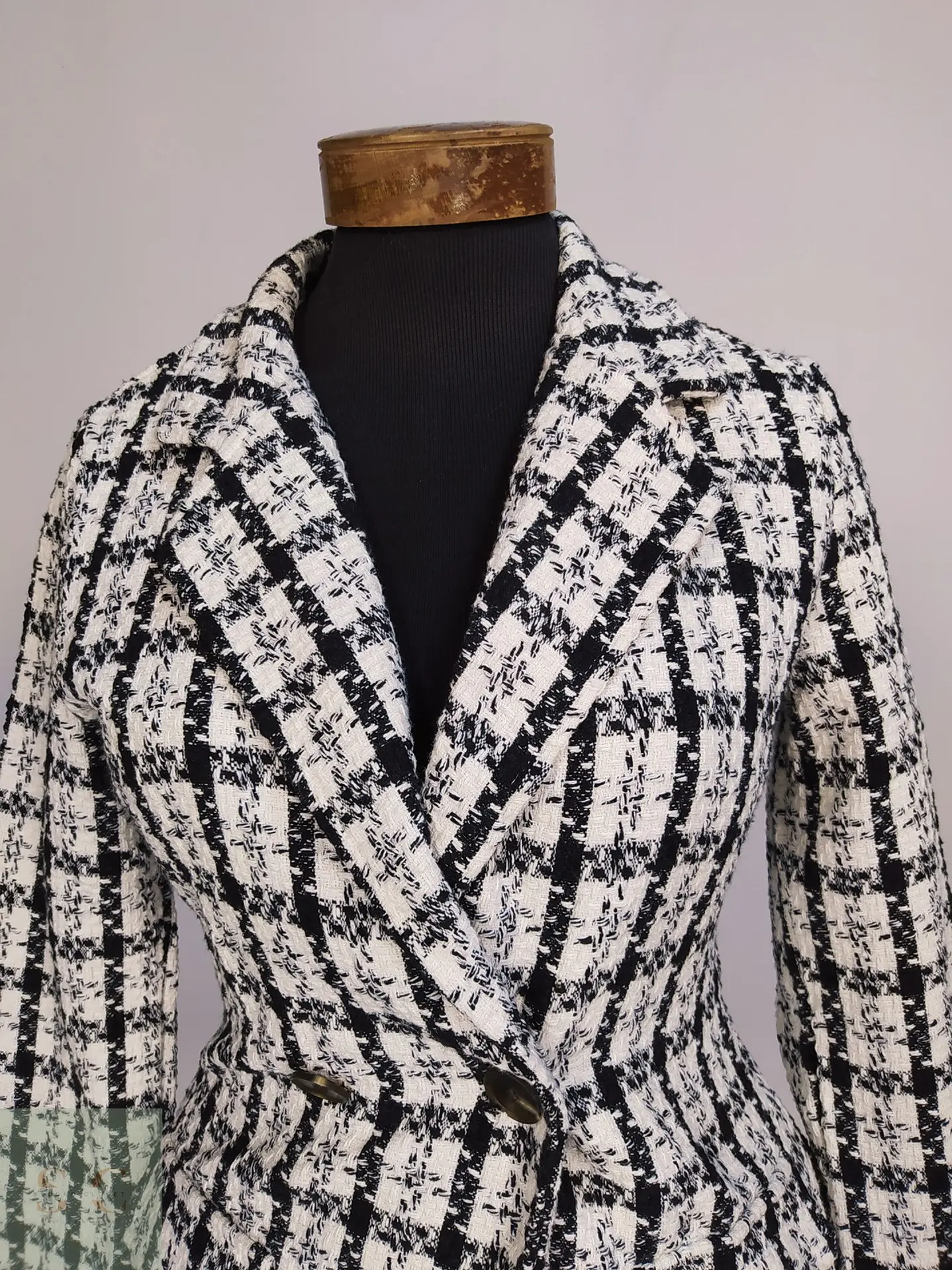 Chaqueta Larga Tweed Cruzada Blanco y Negro Talla XS 6