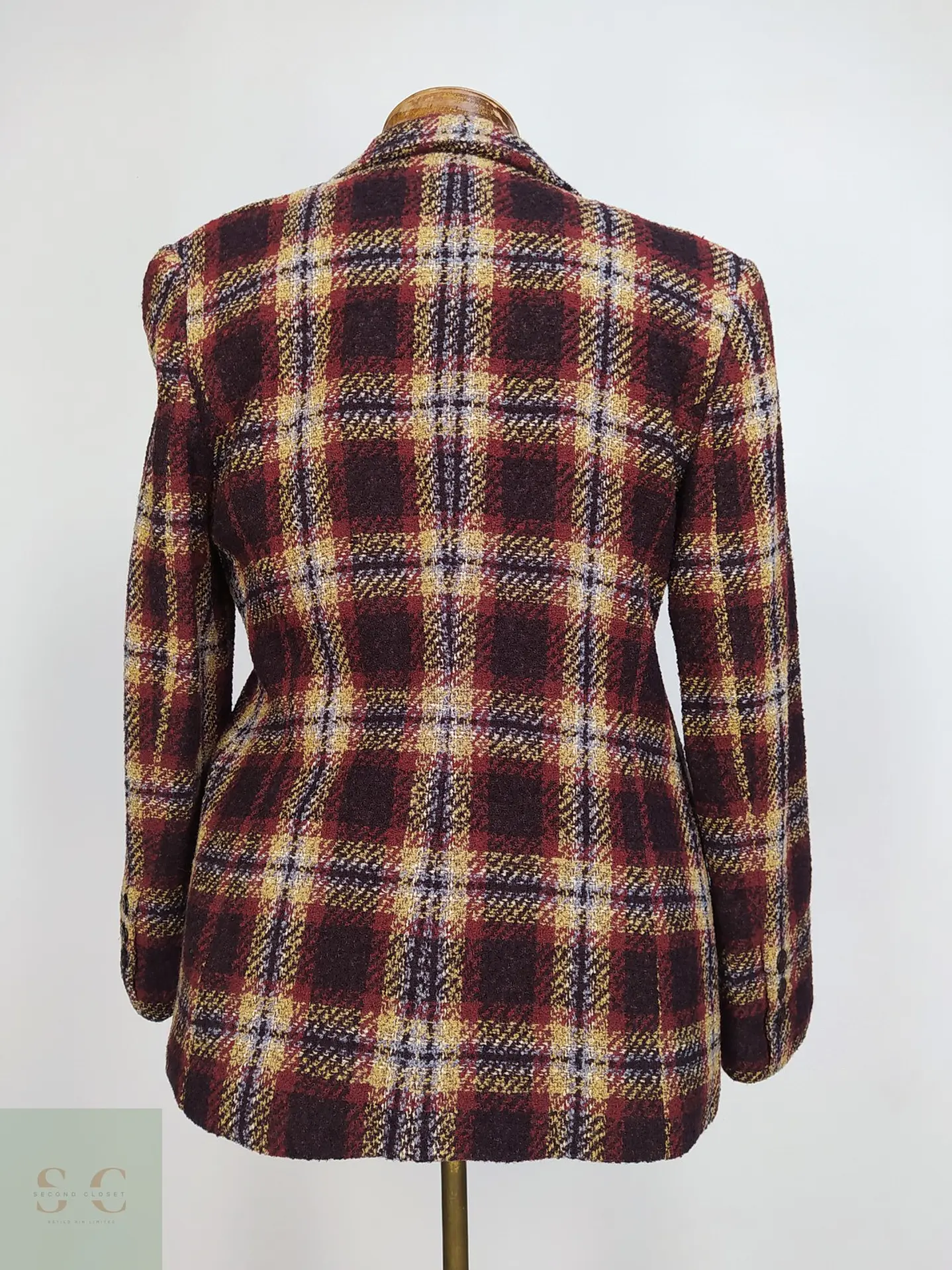 Chaqueta Blazer Gabriella Benelli en Lana Virgen a Cuadros Burdeos Talla SM 8