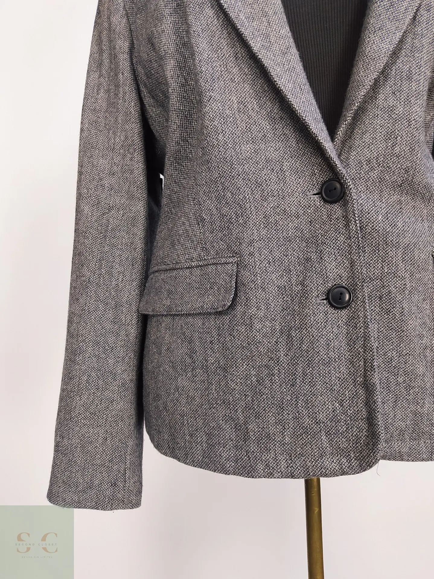 Chaqueta Blazer 4 Wards Tweed Plomo Lana Talla L 3