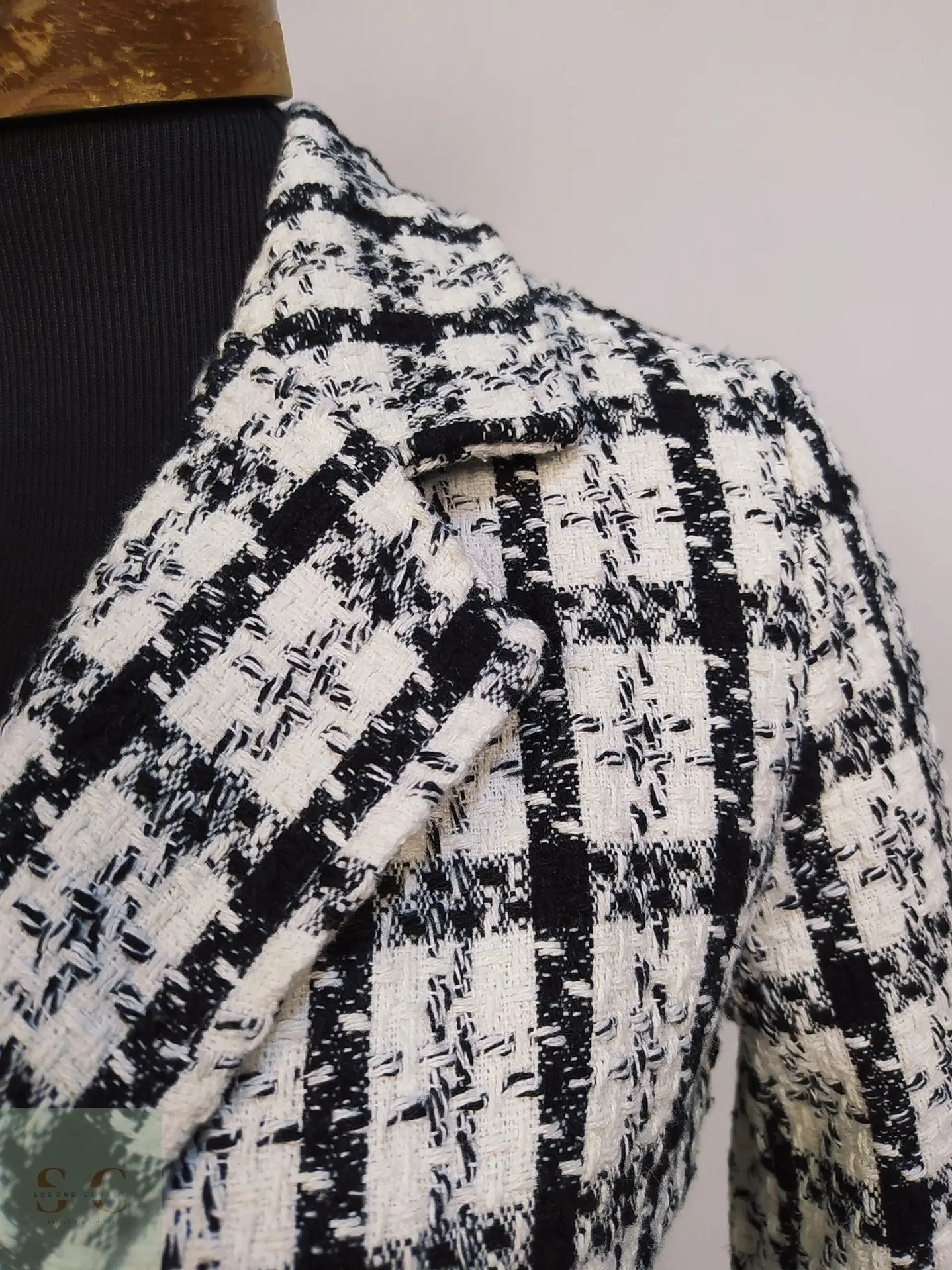 Chaqueta Larga Tweed Cruzada Blanco y Negro Talla XS 7
