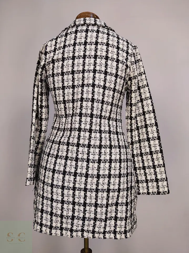 Chaqueta Larga Tweed Cruzada Blanco y Negro Talla XS 9