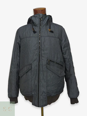 Chaqueta Bomber Acolchada con Capucha en Textura Denim Talla L
