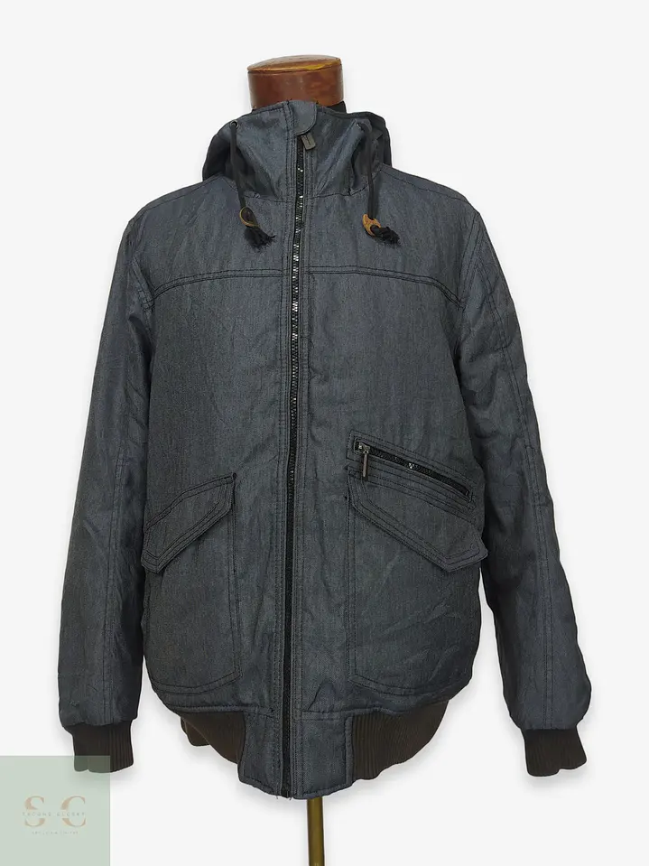 Chaqueta Bomber Acolchada con Capucha en Textura Denim Talla L 1