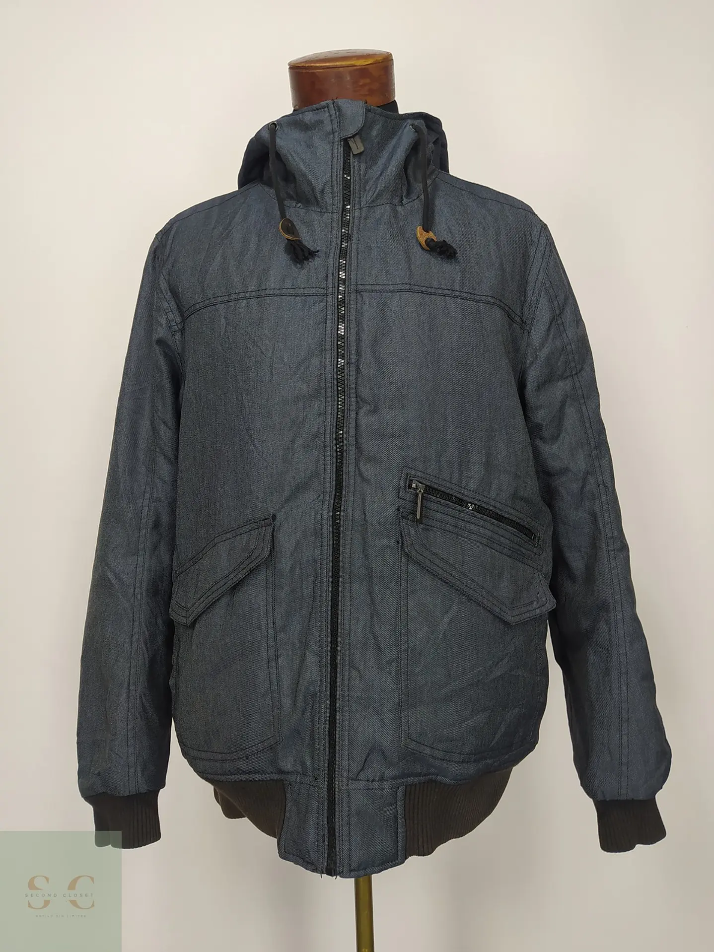 Chaqueta Bomber Acolchada con Capucha en Textura Denim Talla L 2