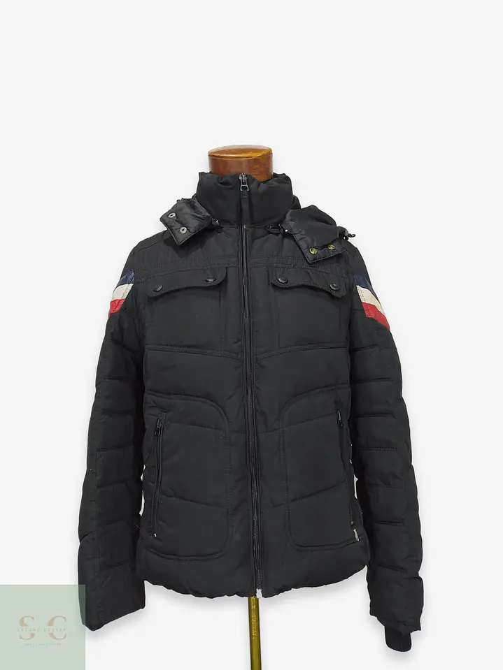 Chaqueta Acolchada Negra con Franjas Tricolor Talla S 1