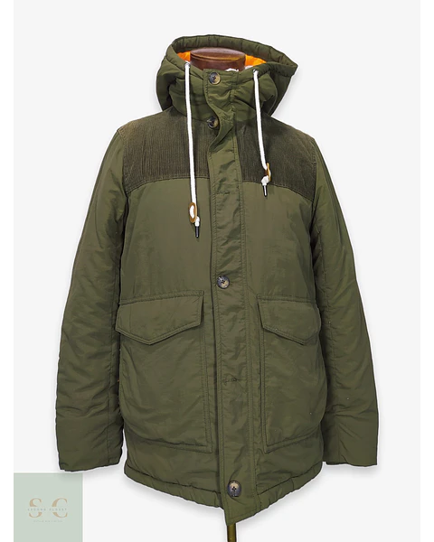 Parka Utilitaria Verde Oliva con Canesú de Pana Talla SM