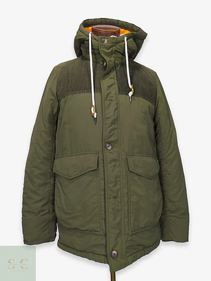 Parka Utilitaria Verde Oliva con Canesú de Pana Talla SM