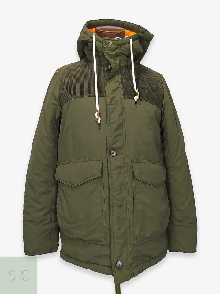 Parka Utilitaria Verde Oliva con Canesú de Pana Talla SM 1