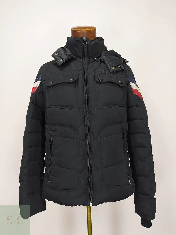 Chaqueta Acolchada Negra con Franjas Tricolor Talla S 2