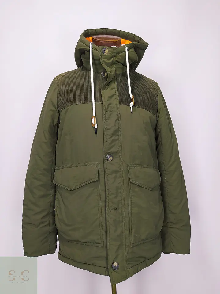 Parka Utilitaria Verde Oliva con Canesú de Pana Talla SM 2