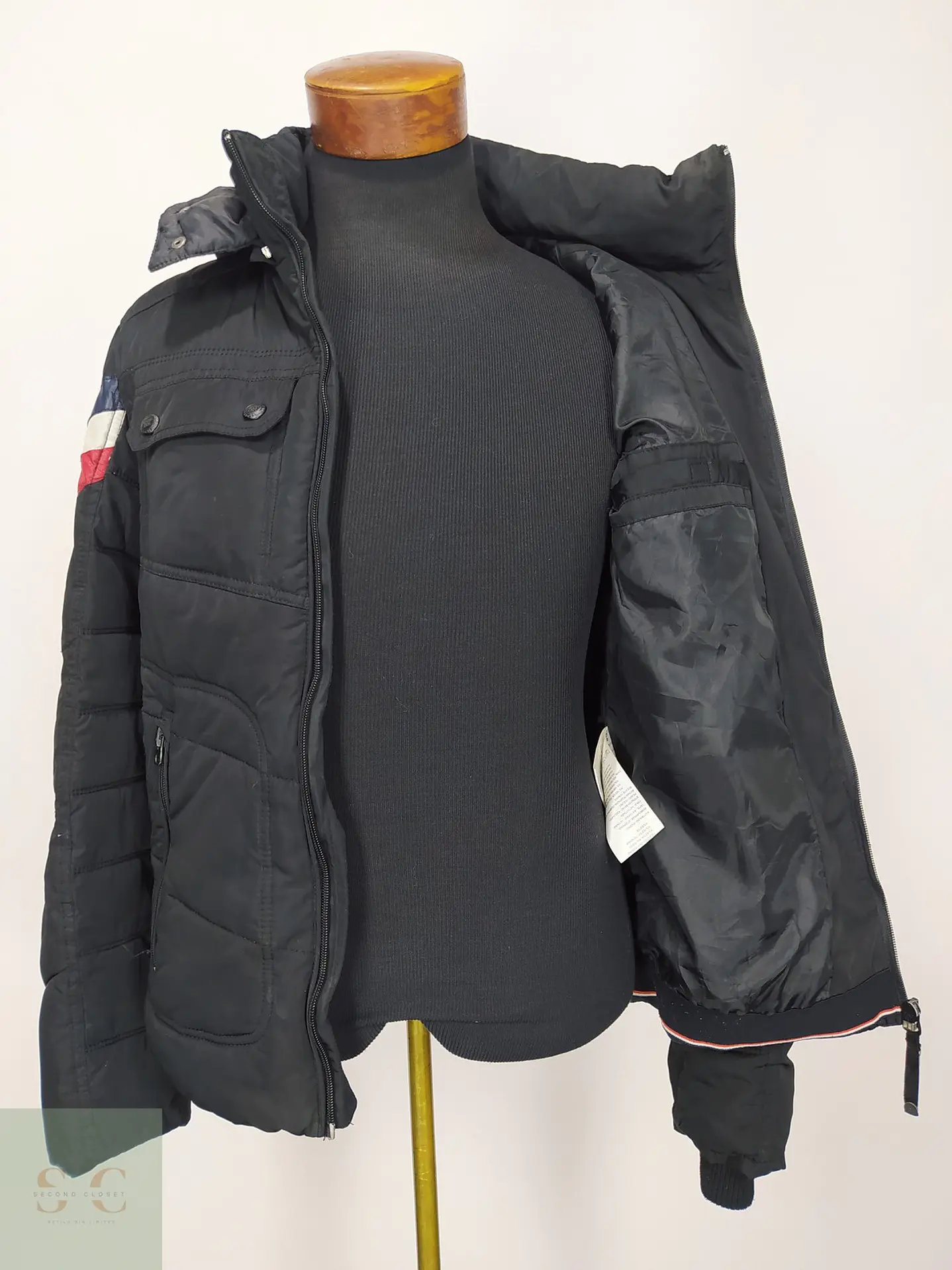 Chaqueta Acolchada Negra con Franjas Tricolor Talla S 5