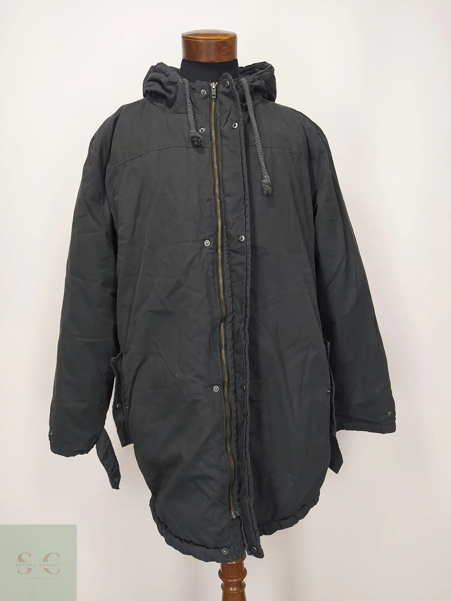 Parka Utilitaria Larga en Algodón Tono Plomo Talla XXXL 5