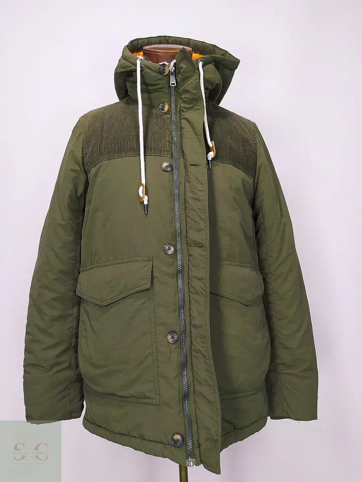 Parka Utilitaria Verde Oliva con Canesú de Pana Talla SM 5
