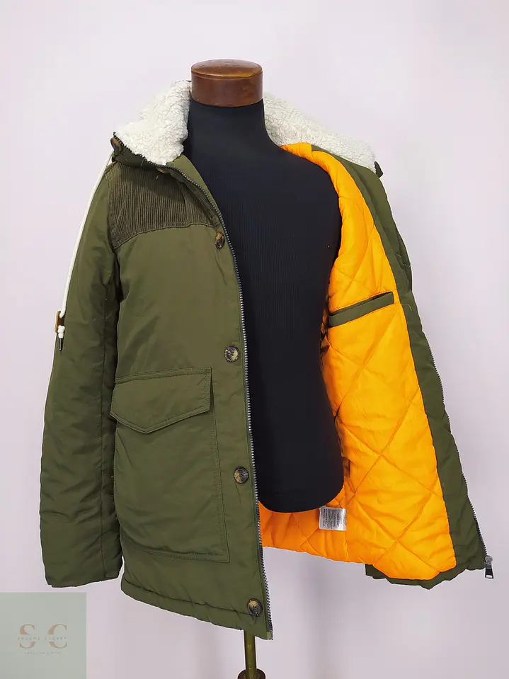 Parka Utilitaria Verde Oliva con Canesú de Pana Talla SM 6