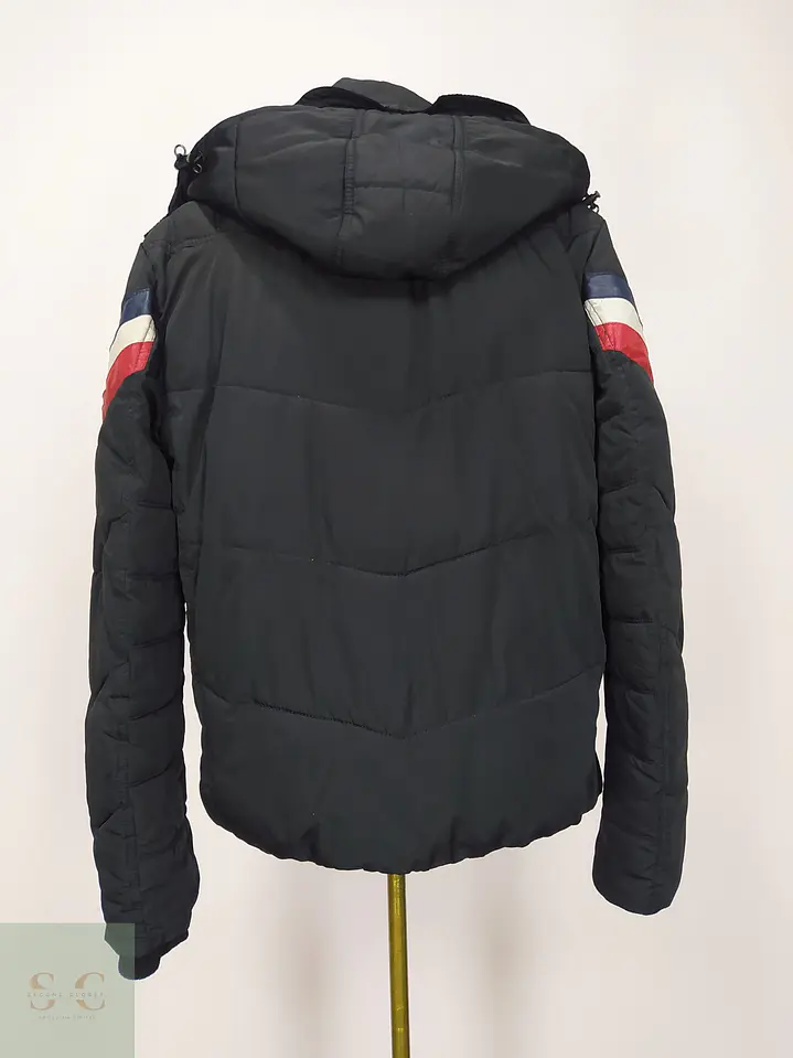 Chaqueta Acolchada Negra con Franjas Tricolor Talla S 8