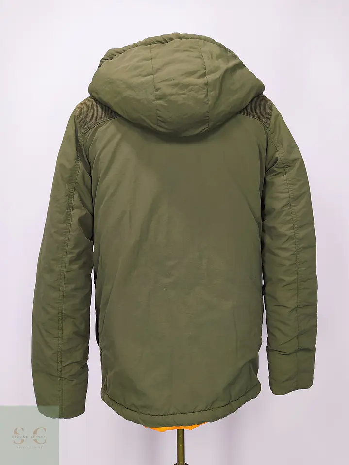 Parka Utilitaria Verde Oliva con Canesú de Pana Talla SM 9
