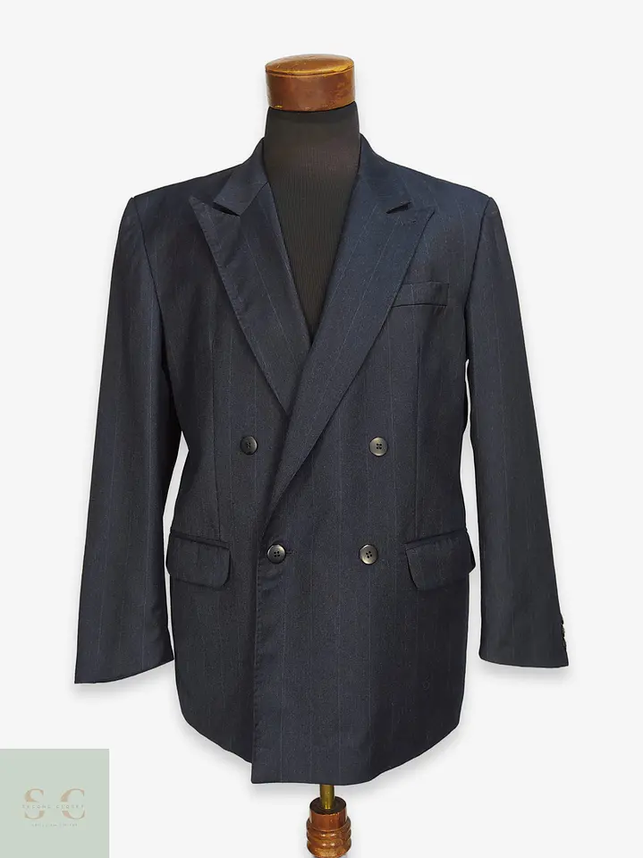Blazer Cruzado a Rayas de Lana Virgen Design VIP Talla L 1