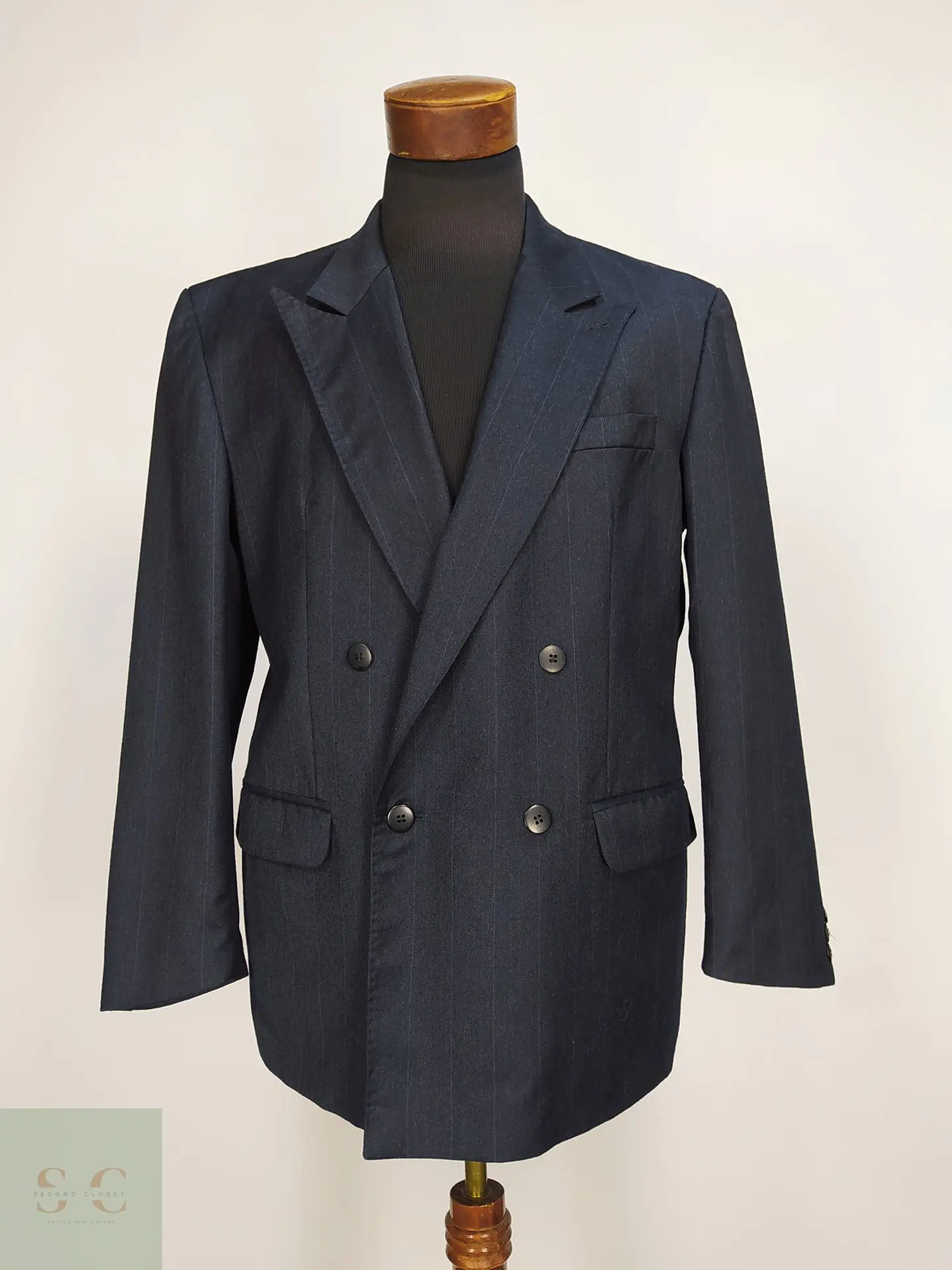 Blazer Cruzado a Rayas de Lana Virgen Design VIP Talla L 2