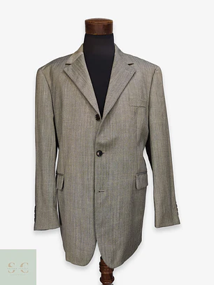 Blazer de Lana Virgen, Seda y Lino en Espiga Gris Talla XXL