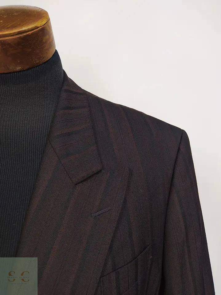 Blazer Cruzado a Rayas de Lana Virgen Burdeos Vintage Talla L 5
