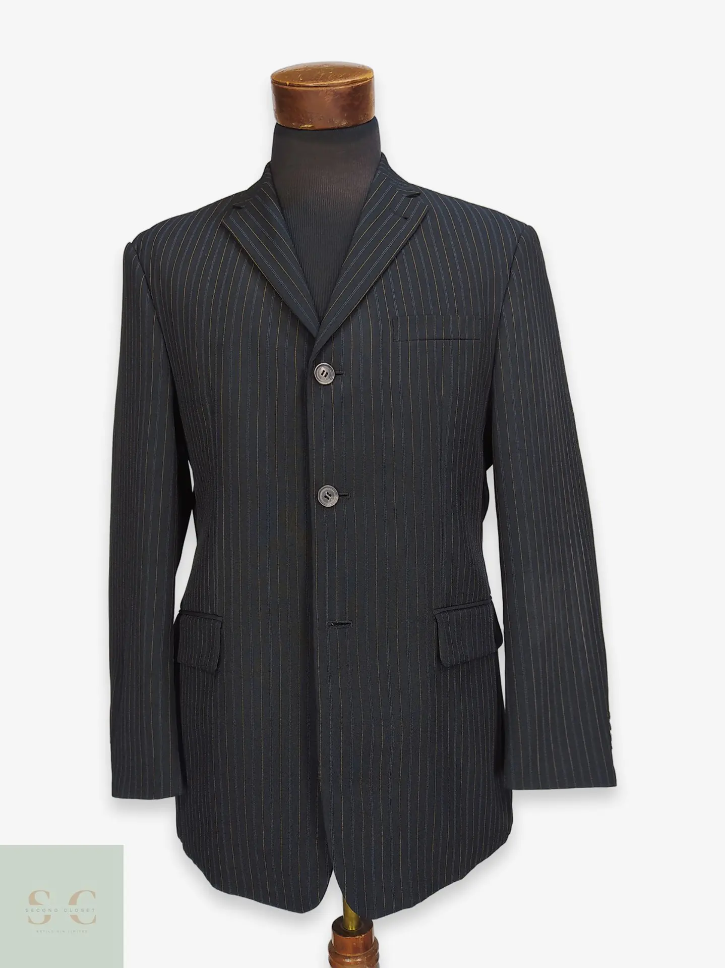 Blazer Negro con Rayas Diplomáticas Vintage Talla ML 1
