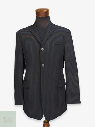 Blazer Negro con Rayas Diplomáticas Vintage Talla ML
