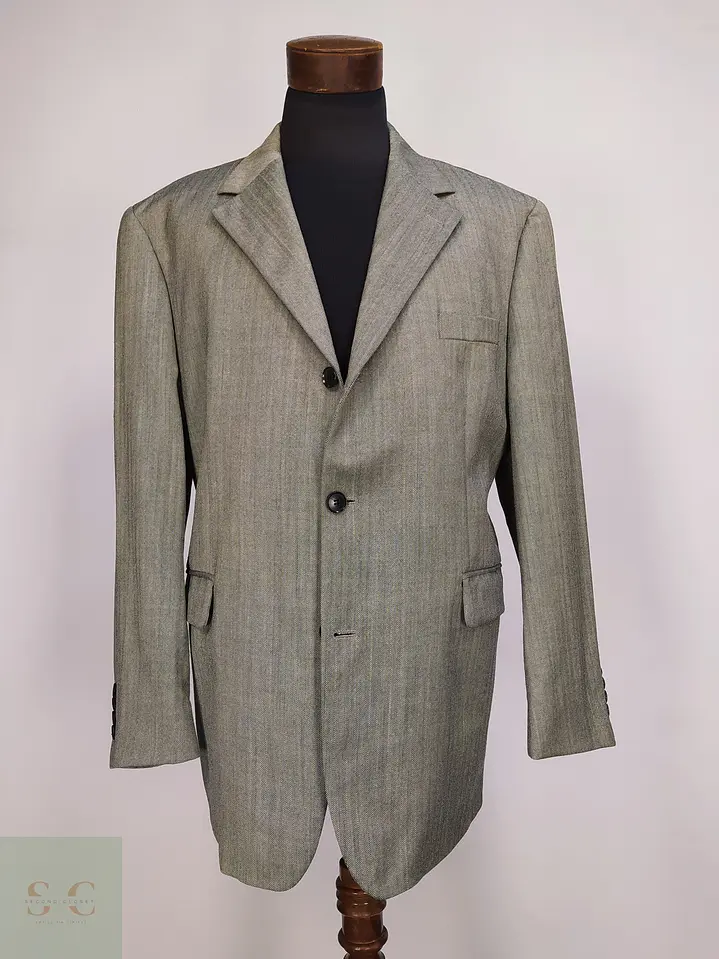 Blazer de Lana Virgen, Seda y Lino en Espiga Gris Talla XXL 2