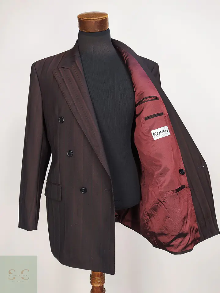 Blazer Cruzado a Rayas de Lana Virgen Burdeos Vintage Talla L 6
