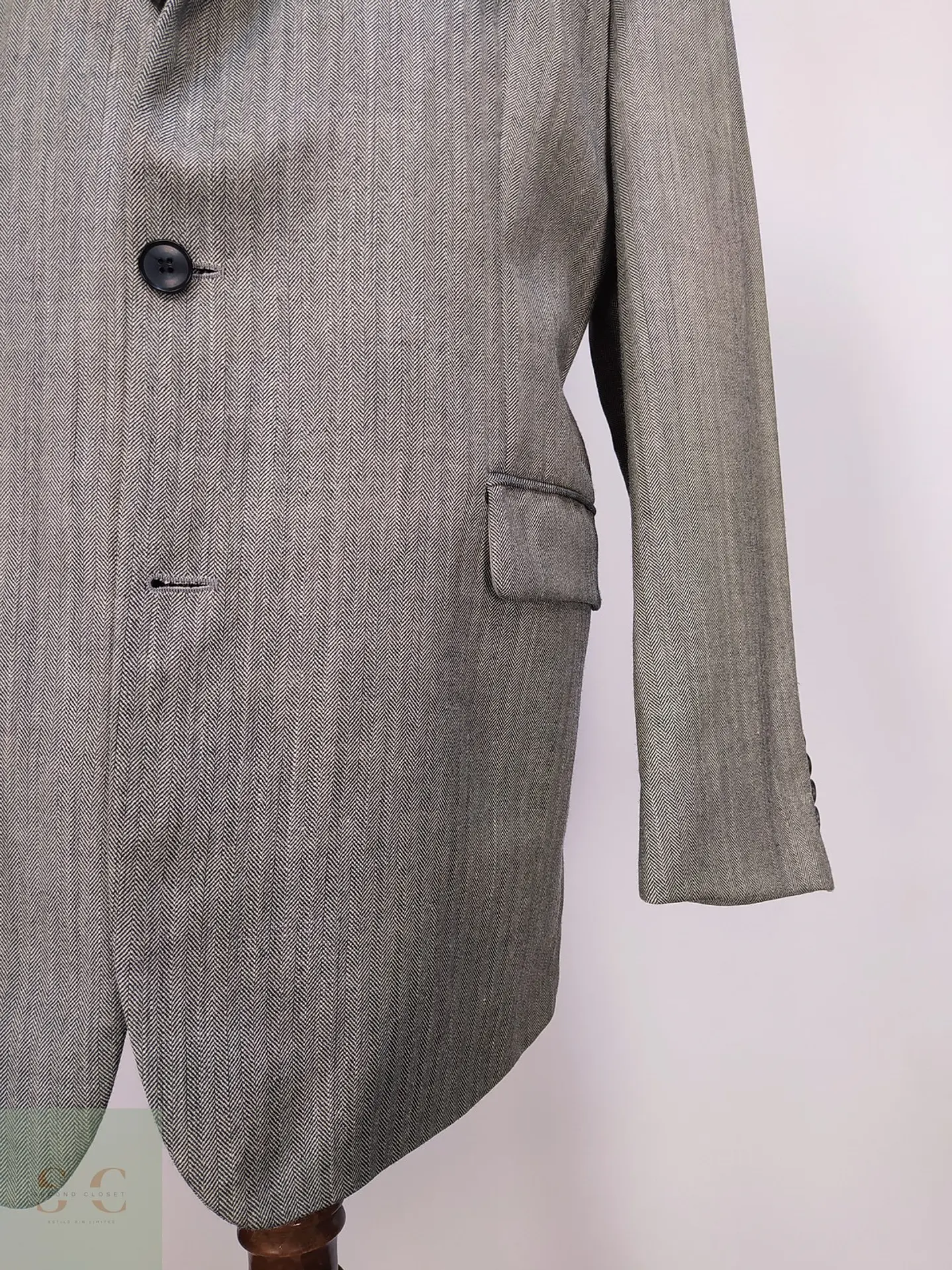 Blazer de Lana Virgen, Seda y Lino en Espiga Gris Talla XXL 3
