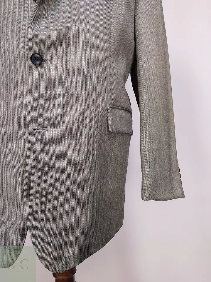 Blazer de Lana Virgen, Seda y Lino en Espiga Gris Talla XXL 3