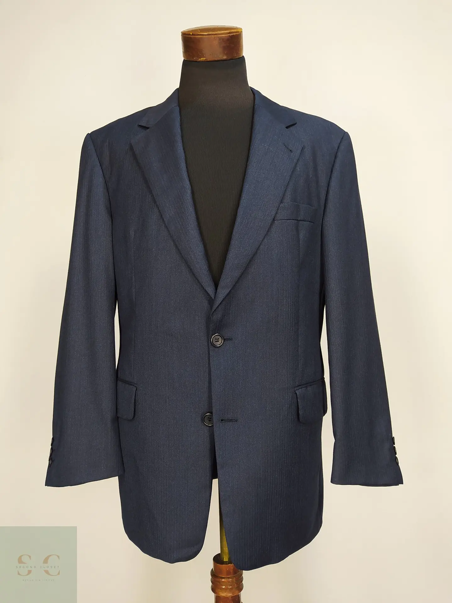 Blazer de Lana Virgen Reda Super 100s Azul Marino Vintage Talla XL 2