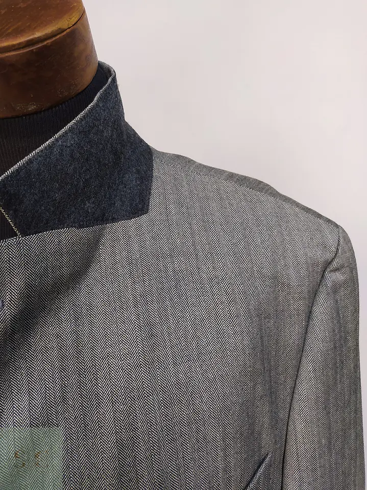 Blazer de Lana Virgen, Seda y Lino en Espiga Gris Talla XXL 5