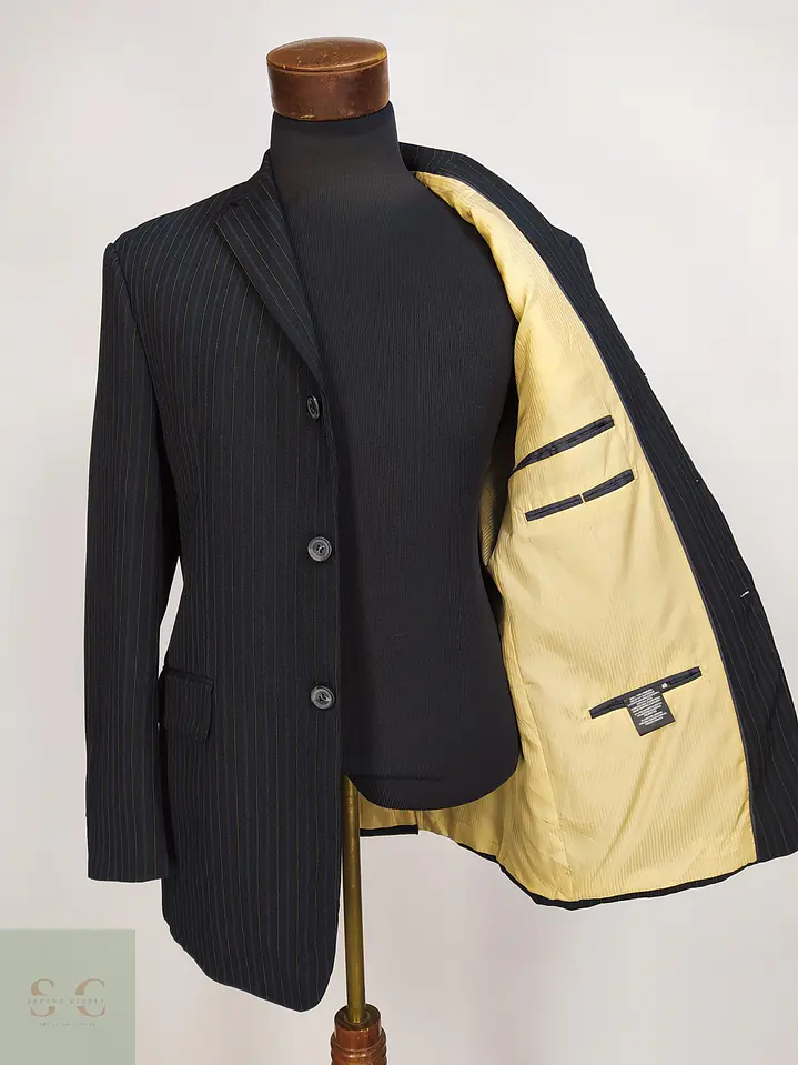 Blazer Negro con Rayas Diplomáticas Vintage Talla ML 8