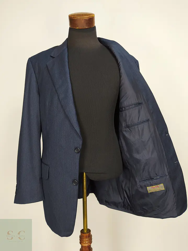 Blazer de Lana Virgen Reda Super 100s Azul Marino Vintage Talla XL 7