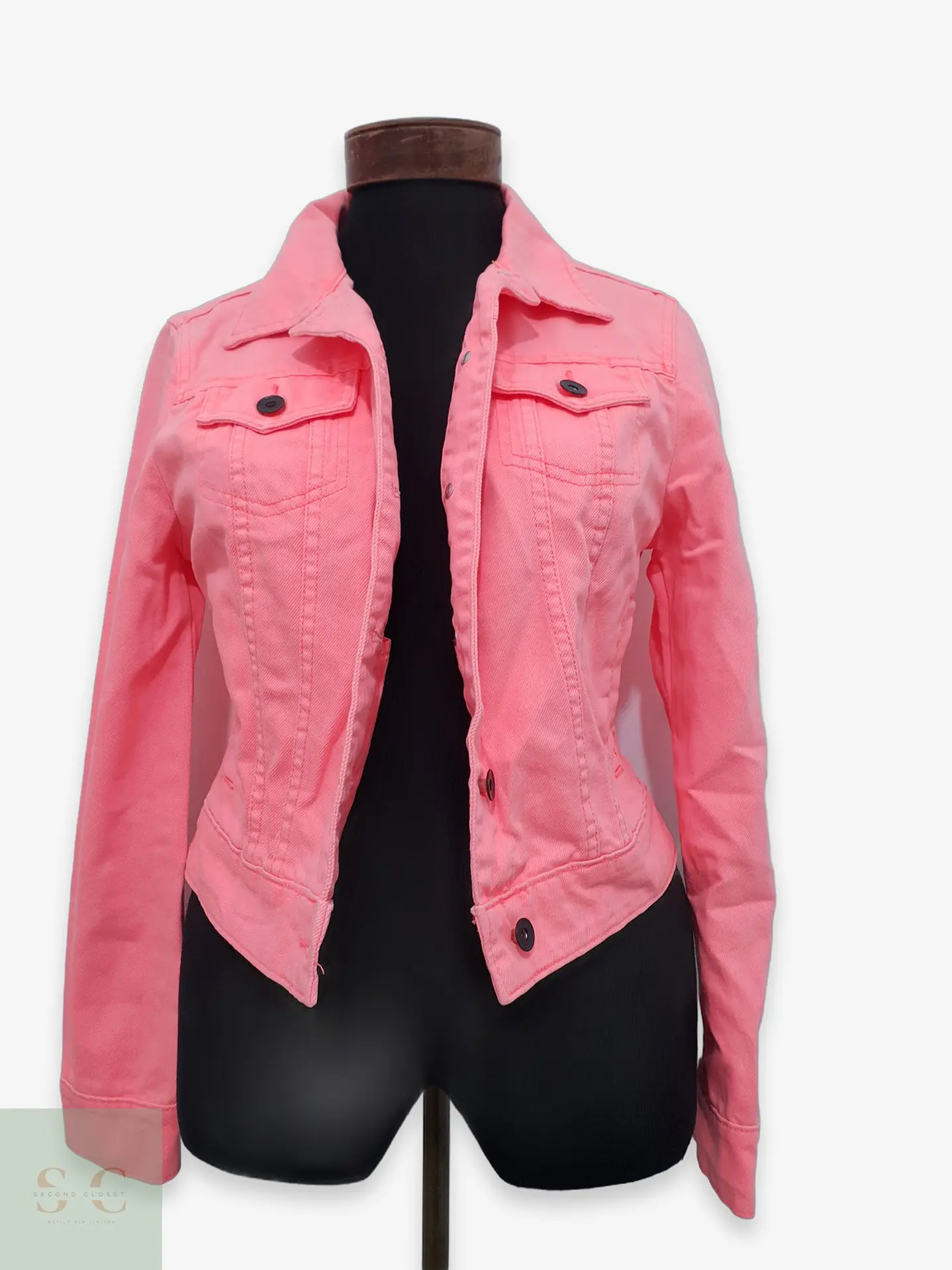 Chaqueta Denim Vintage Rosa Fosforescente Talla M 1