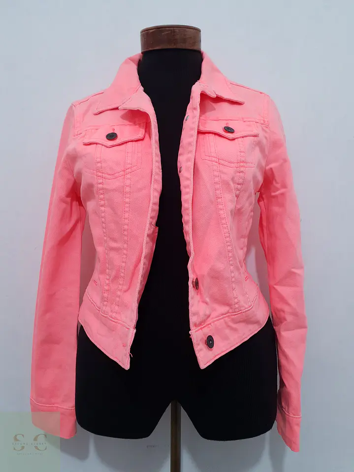 Chaqueta Denim Vintage Rosa Fosforescente Talla M 2