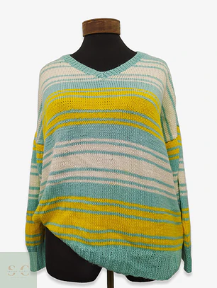 Suéter a Rayas Multicolor Celeste y Amarillo Talla 2XL