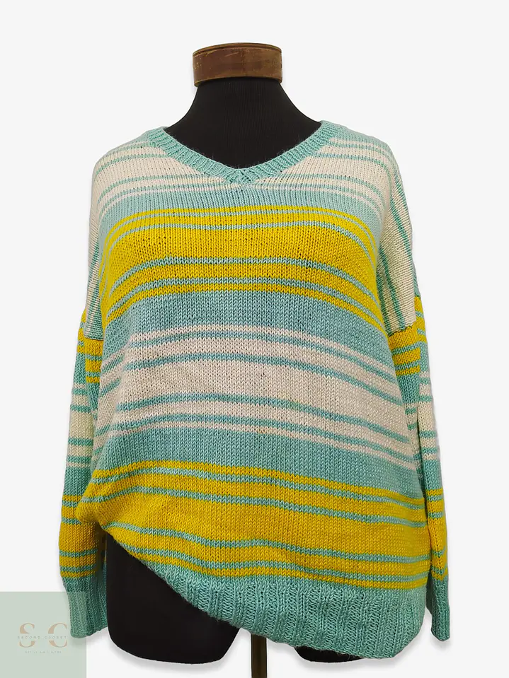 Suéter a Rayas Multicolor Celeste y Amarillo Talla 2XL 1