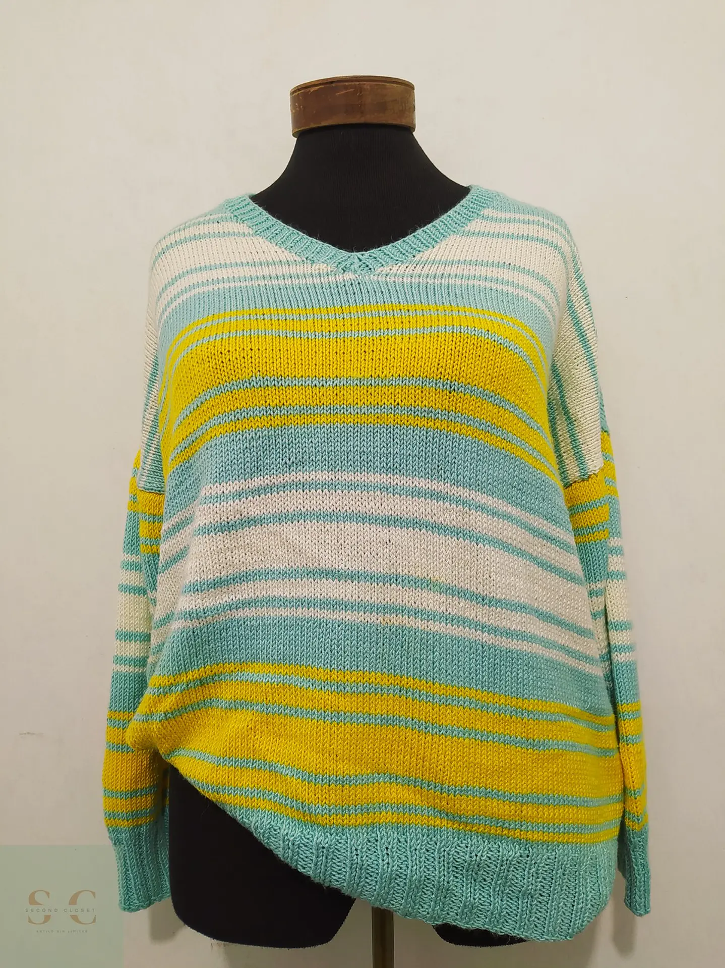 Suéter a Rayas Multicolor Celeste y Amarillo Talla 2XL 2