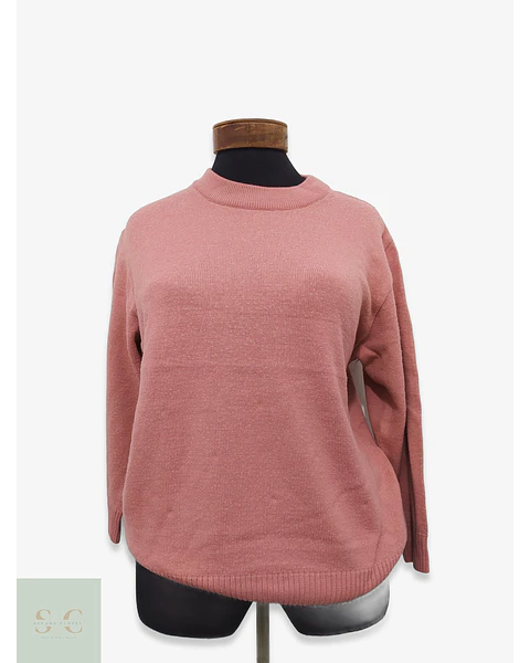 Suéter de Punto Fino Rosa Empolvado Cuello Redondo Talla L