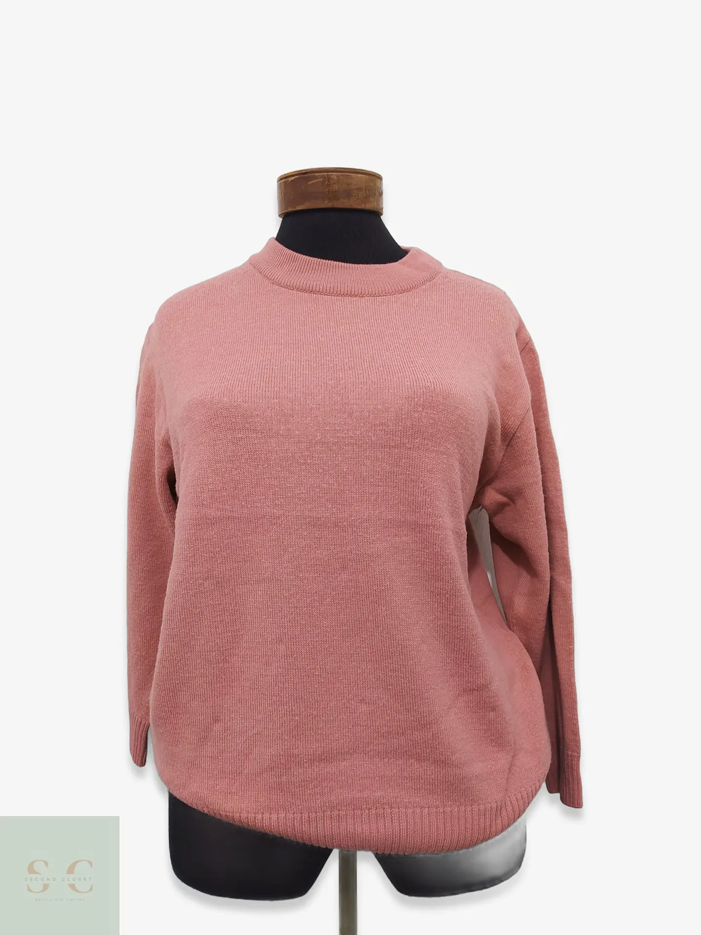 Suéter de Punto Fino Rosa Empolvado Cuello Redondo Talla L 1