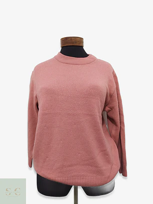 Suéter de Punto Fino Rosa Empolvado Cuello Redondo Talla L