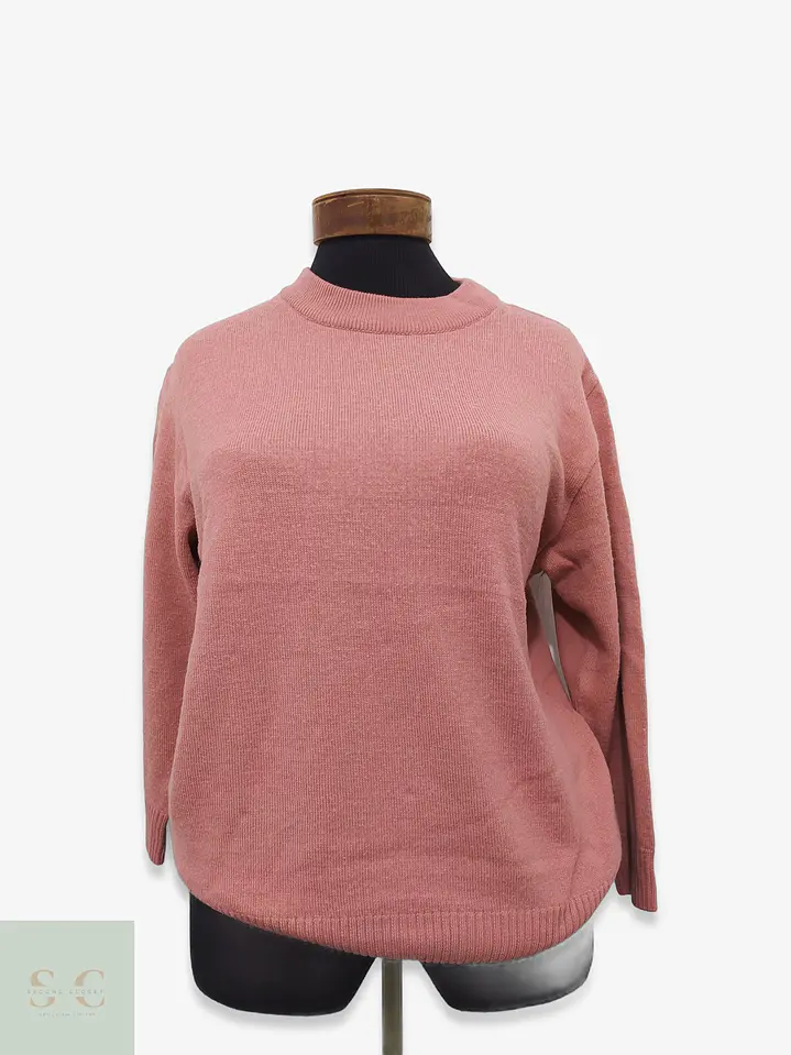 Suéter de Punto Fino Rosa Empolvado Cuello Redondo Talla L 1