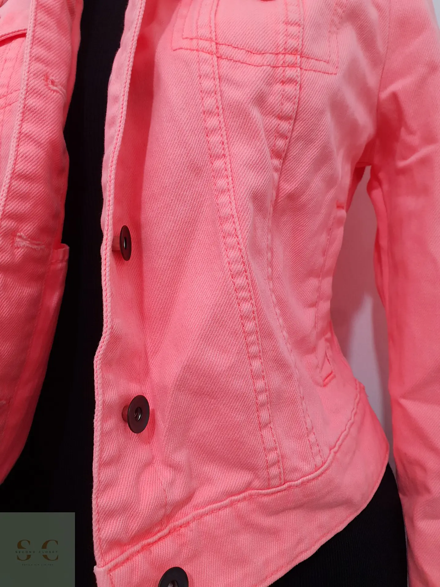 Chaqueta Denim Vintage Rosa Fosforescente Talla M 4