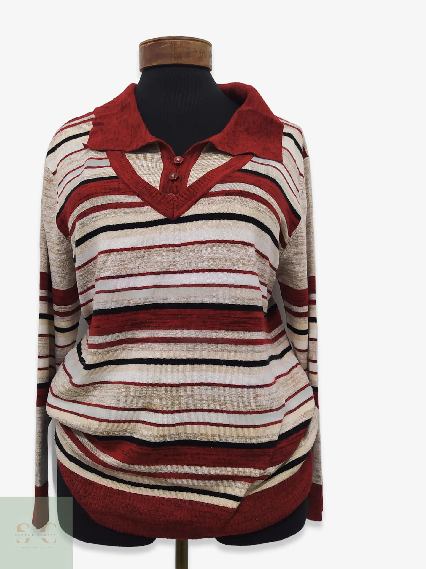 Suéter de Punto Listado con Cuello Polo Domitex Talla L 1