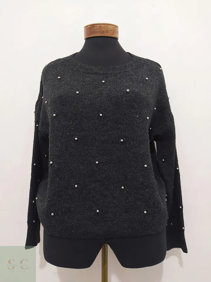Suéter Grafito con Aplicación de Perlas H&M Talla XL 2