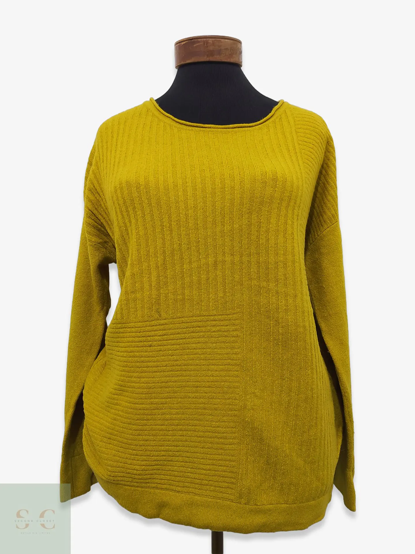Suéter de Punto Texturizado Amarillo Mostaza Talla XS 1