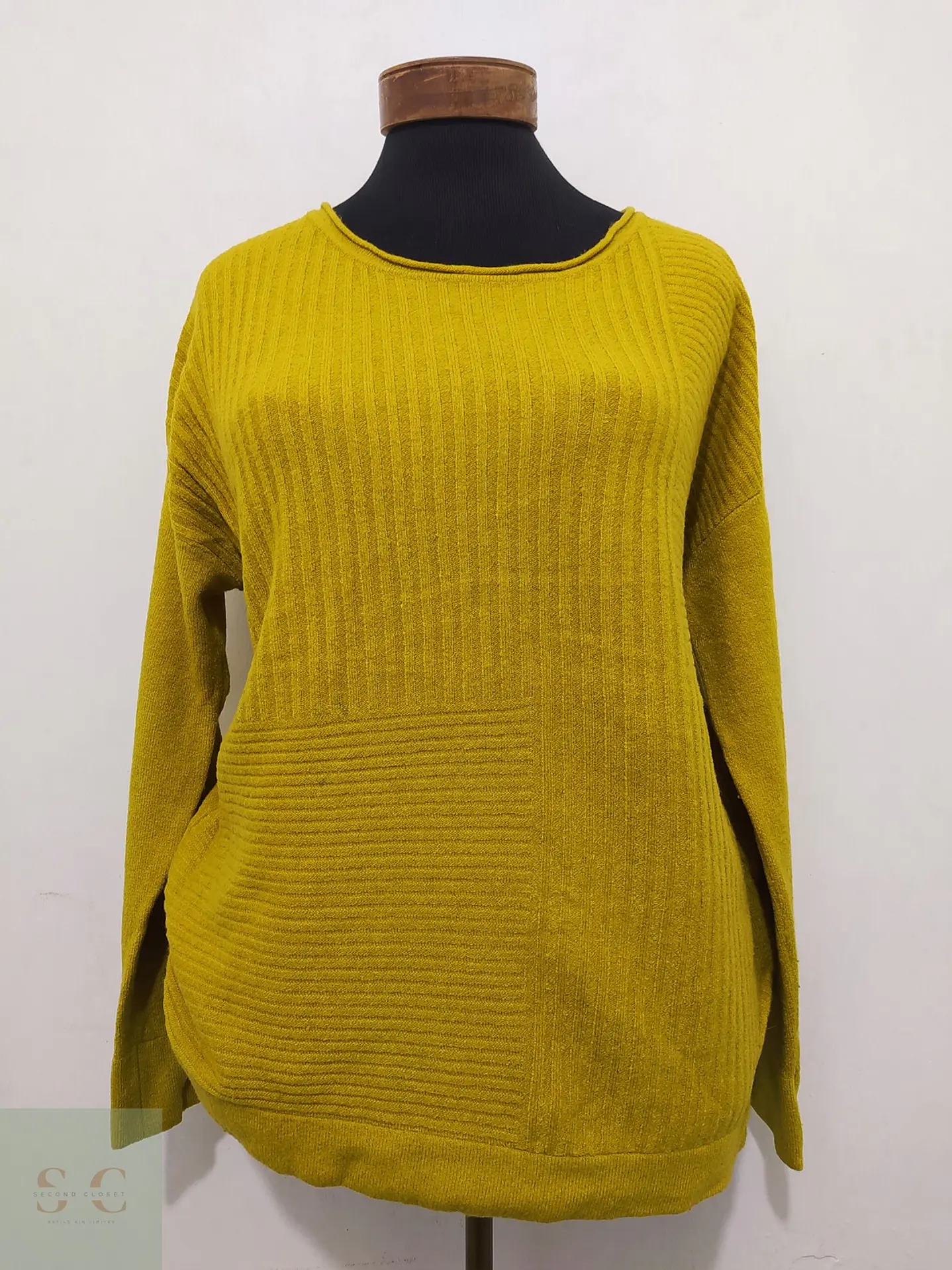 Suéter de Punto Texturizado Amarillo Mostaza Talla XS 2