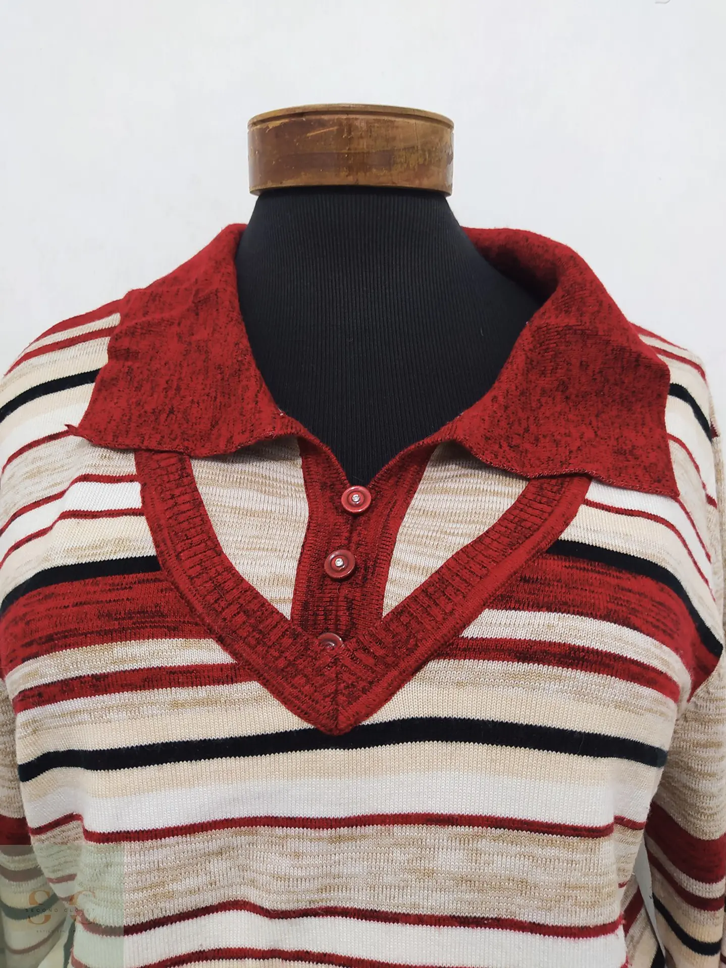 Suéter de Punto Listado con Cuello Polo Domitex Talla L 3
